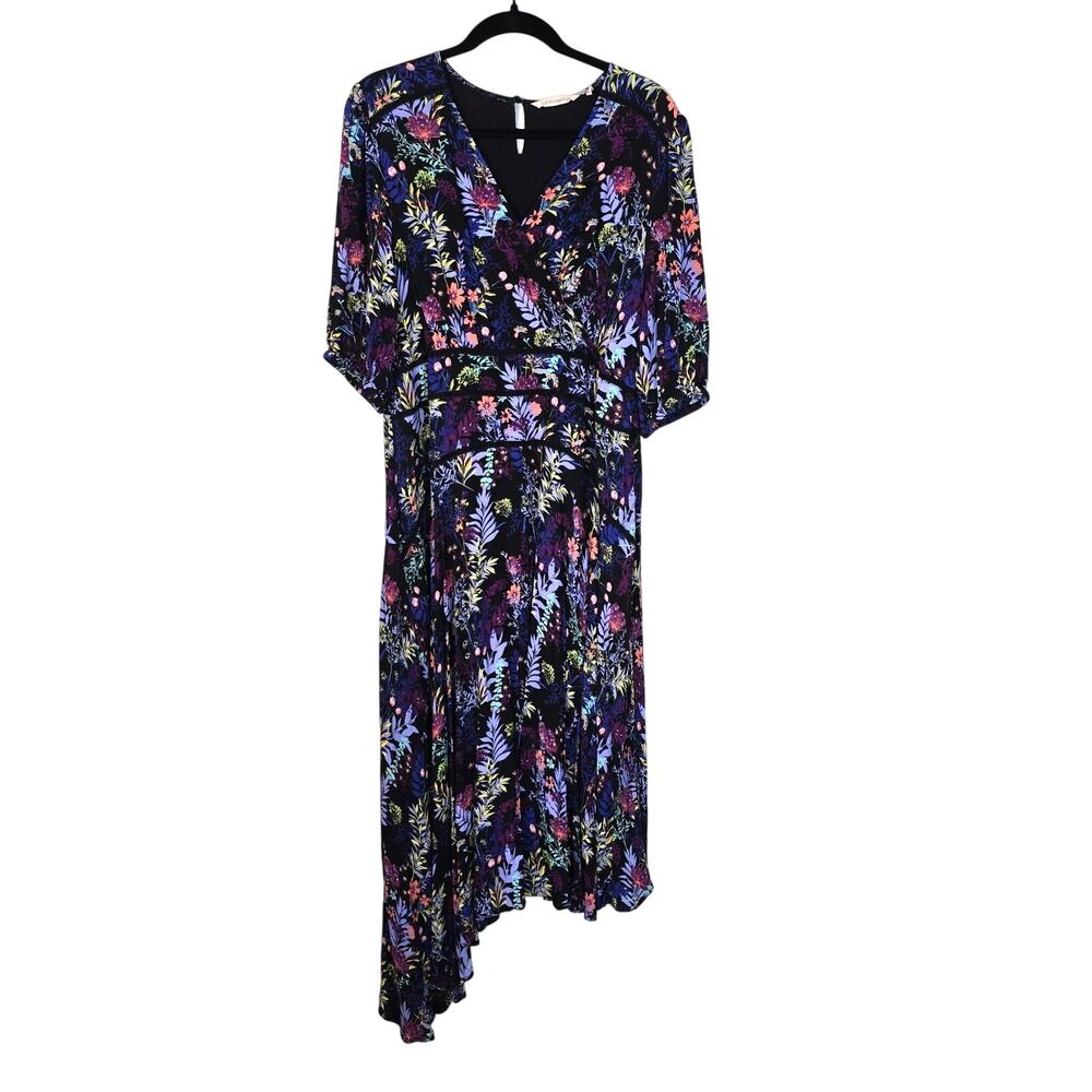 Soft Surroundings Florencia Dress Women's 14 Black Multi Floral Whimsigoth Boho